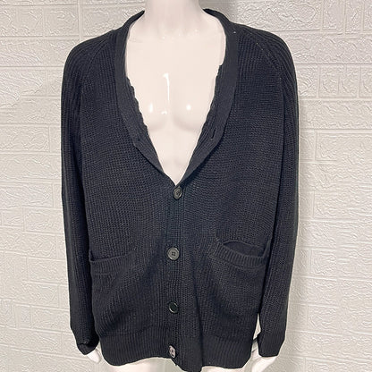 Men's Solid Color Loose Lapels Long Sleeve Knitted Coat