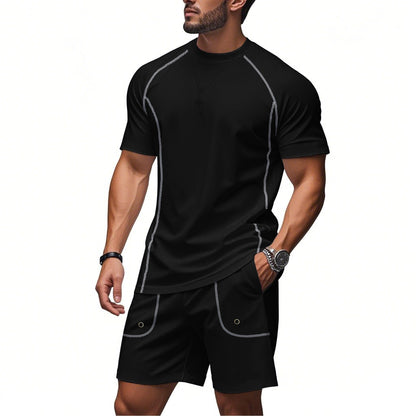 Loose Casual Solid Color Minimalism Short Sleeve Shorts Suit